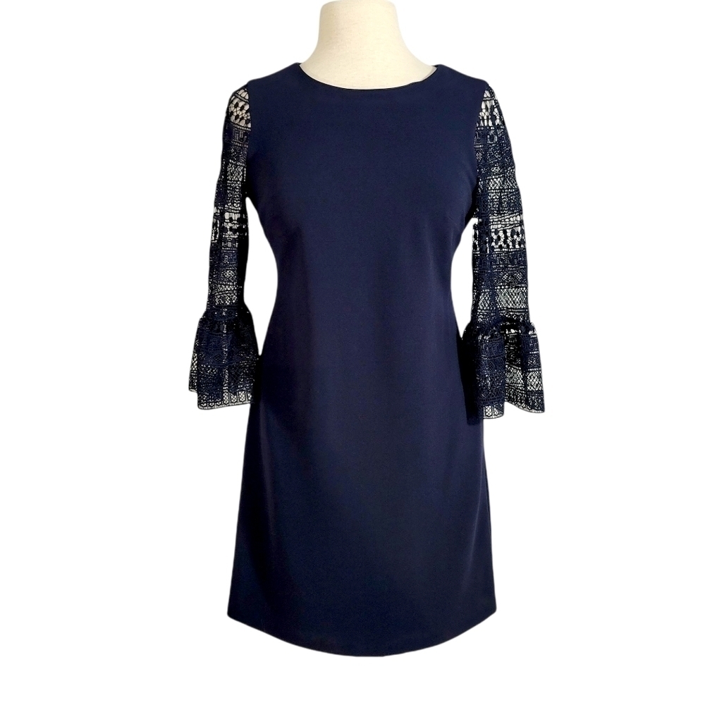 Donna Rico Navy Blue Lace Bell Sleeve Dress